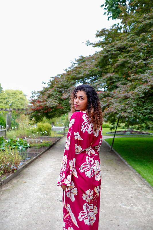 Warda Burgundy Kimono Dress