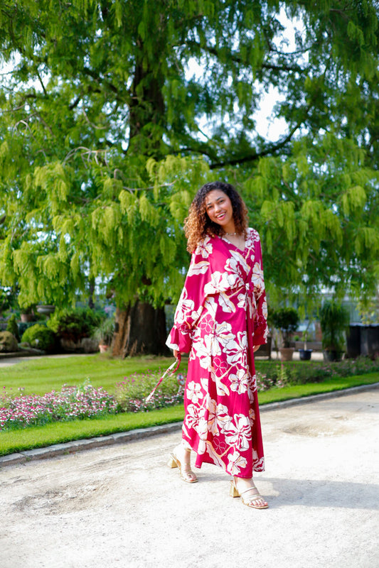 Warda Burgundy Kimono Dress