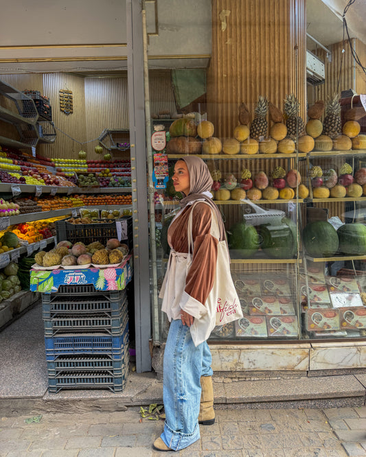 The Yara Kimono - Velvet, printed linen & corduroy blend in Beige