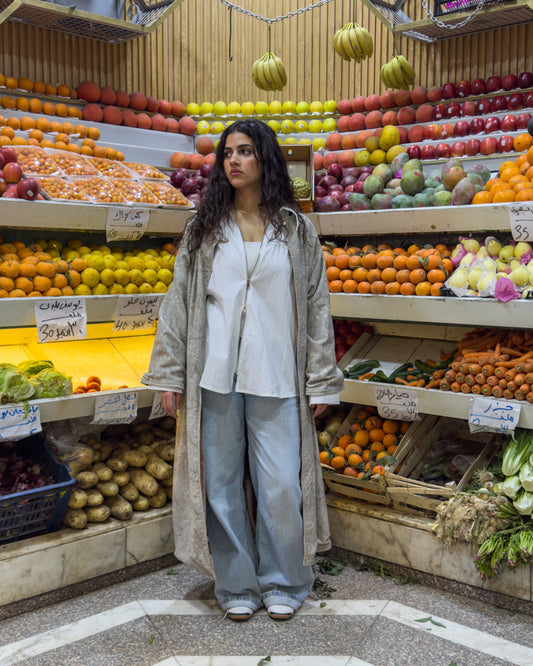 The Sheikha Double Face Kaftan in Velvet Beige