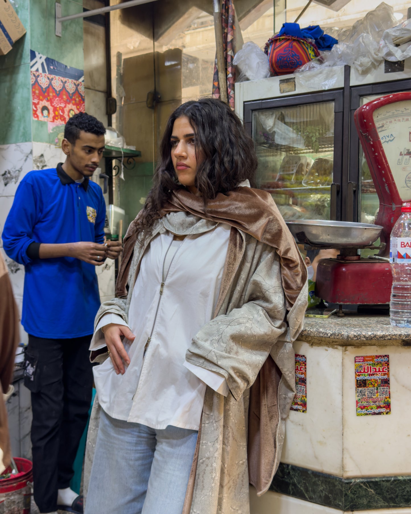 The Sheikha Double Face Kaftan in Velvet Beige