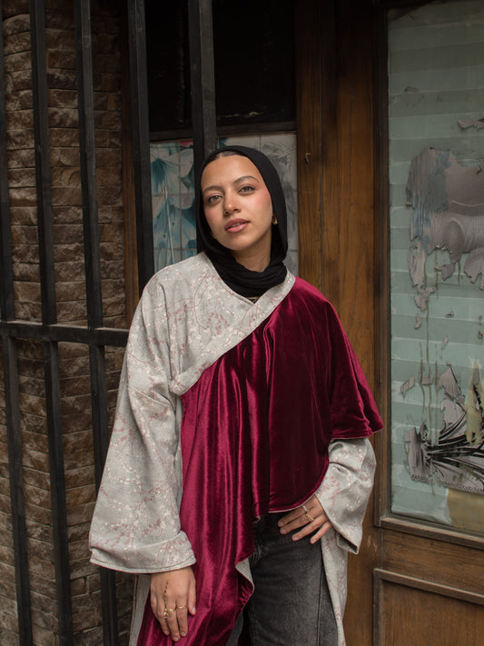 The Sheikha Double Face Kaftan in Velvet Burgundy