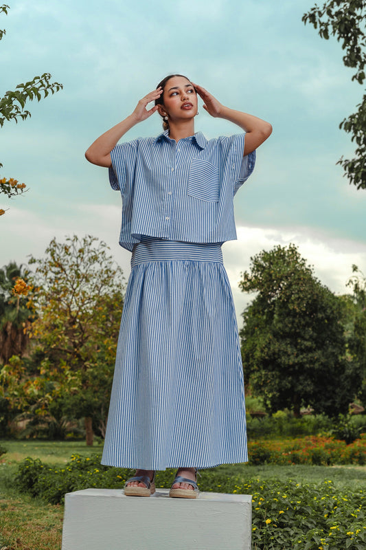 The Haya Striped Blue Skirt