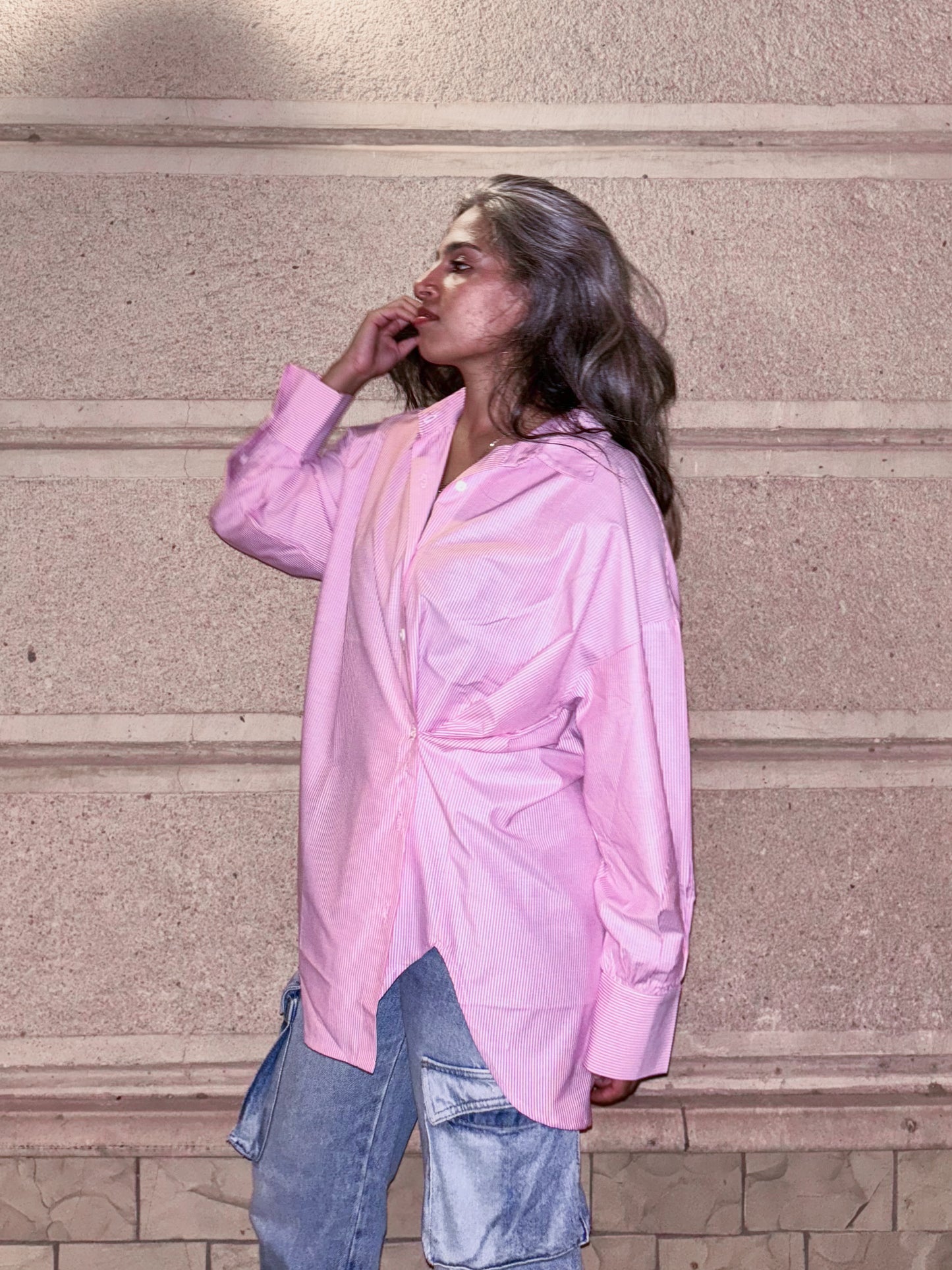 The Dalida Shirt in Striped Pink