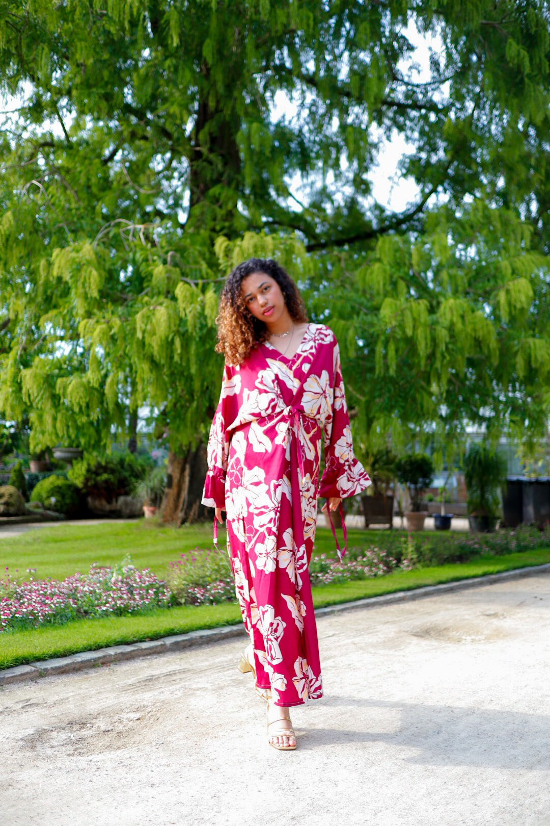 Warda Burgundy Kimono Dress