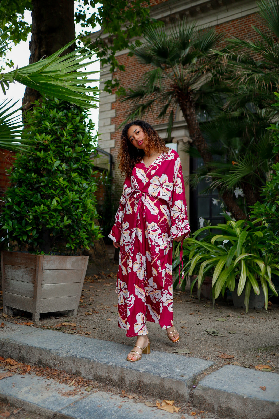 Warda Burgundy Kimono Dress