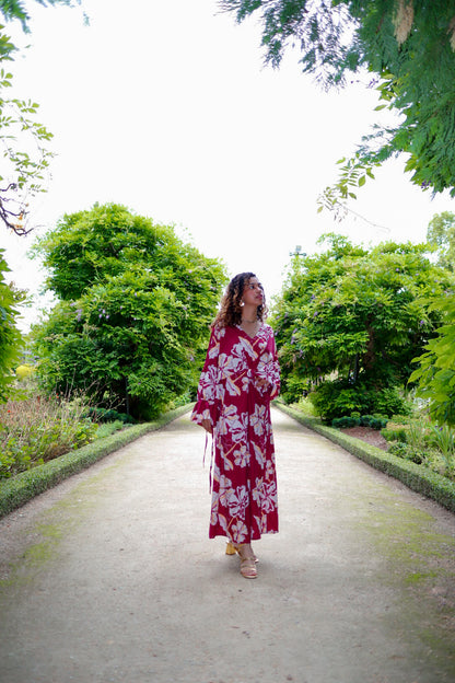 Warda Burgundy Kimono Dress