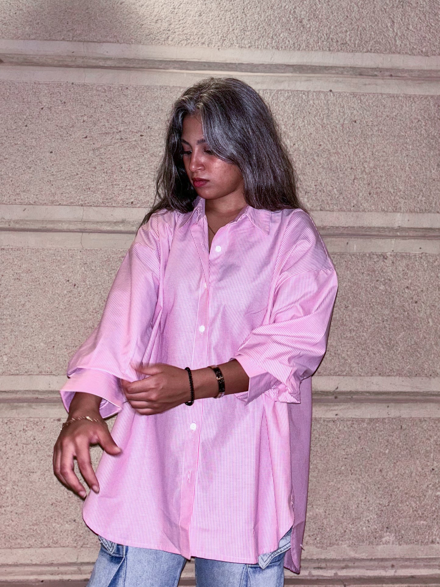 The Dalida Shirt in Striped Pink