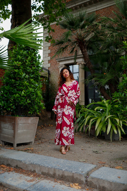 Warda Burgundy Kimono Dress