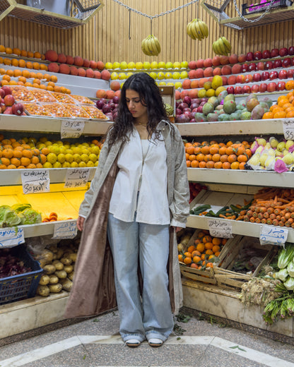 The Sheikha Double Face Kaftan in Velvet Beige