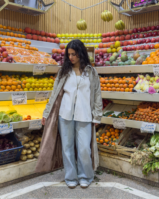 The Sheikha Double Face Kaftan in Velvet Beige