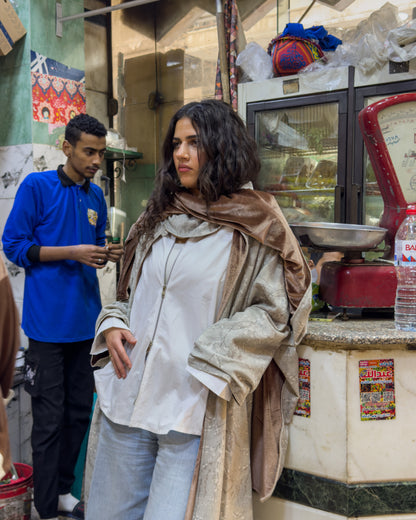The Sheikha Double Face Kaftan in Velvet Beige