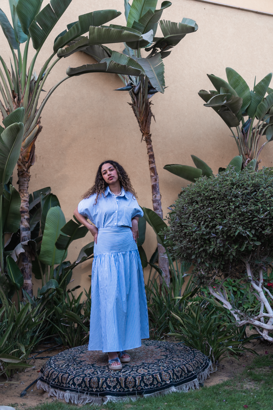 The Haya Striped Blue Skirt