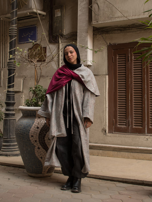 The Sheikha Double Face Kaftan in Velvet Burgundy