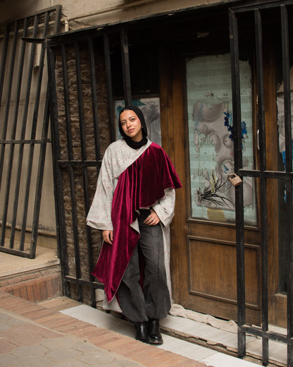 The Sheikha Double Face Kaftan in Velvet Burgundy