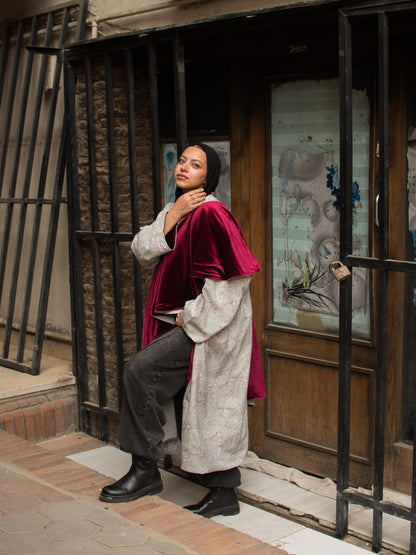 The Sheikha Double Face Kaftan in Velvet Burgundy