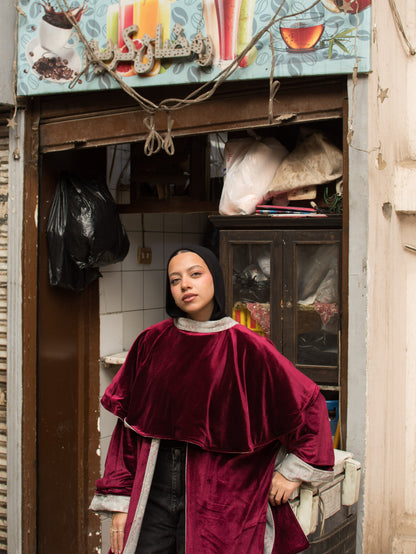 The Sheikha Double Face Kaftan in Velvet Burgundy