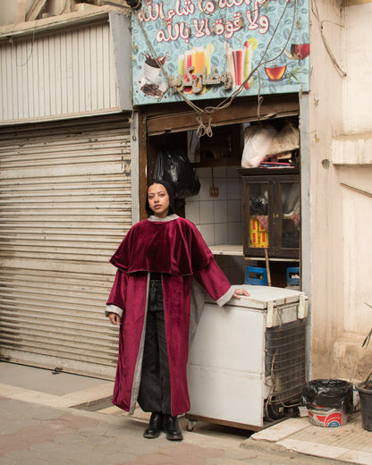 The Sheikha Double Face Kaftan in Velvet Burgundy