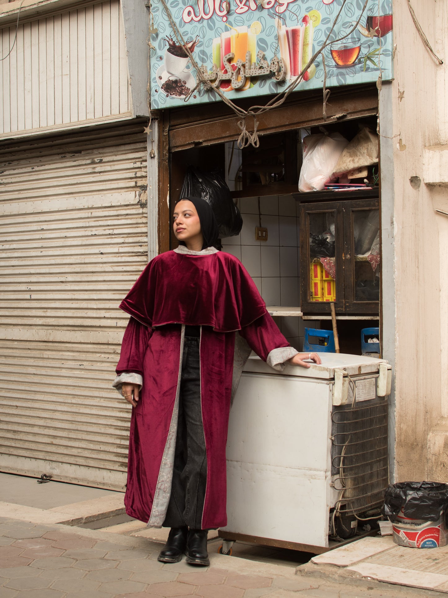The Sheikha Double Face Kaftan in Velvet Burgundy