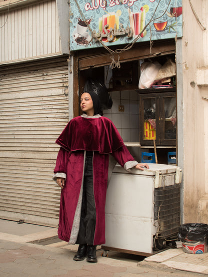 The Sheikha Double Face Kaftan in Velvet Burgundy
